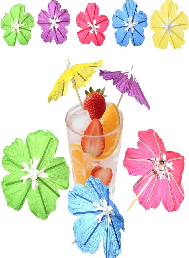 Haundry Cocktail Drink Umbrella Picks, 25pcs Cocktail Umbrellas for Drinks, Mini Hibiscus Paper Drink Umbrellas Toothpicks for Luau Parasols Tropical Hawaiian Tiki Party Decorations - Image 1